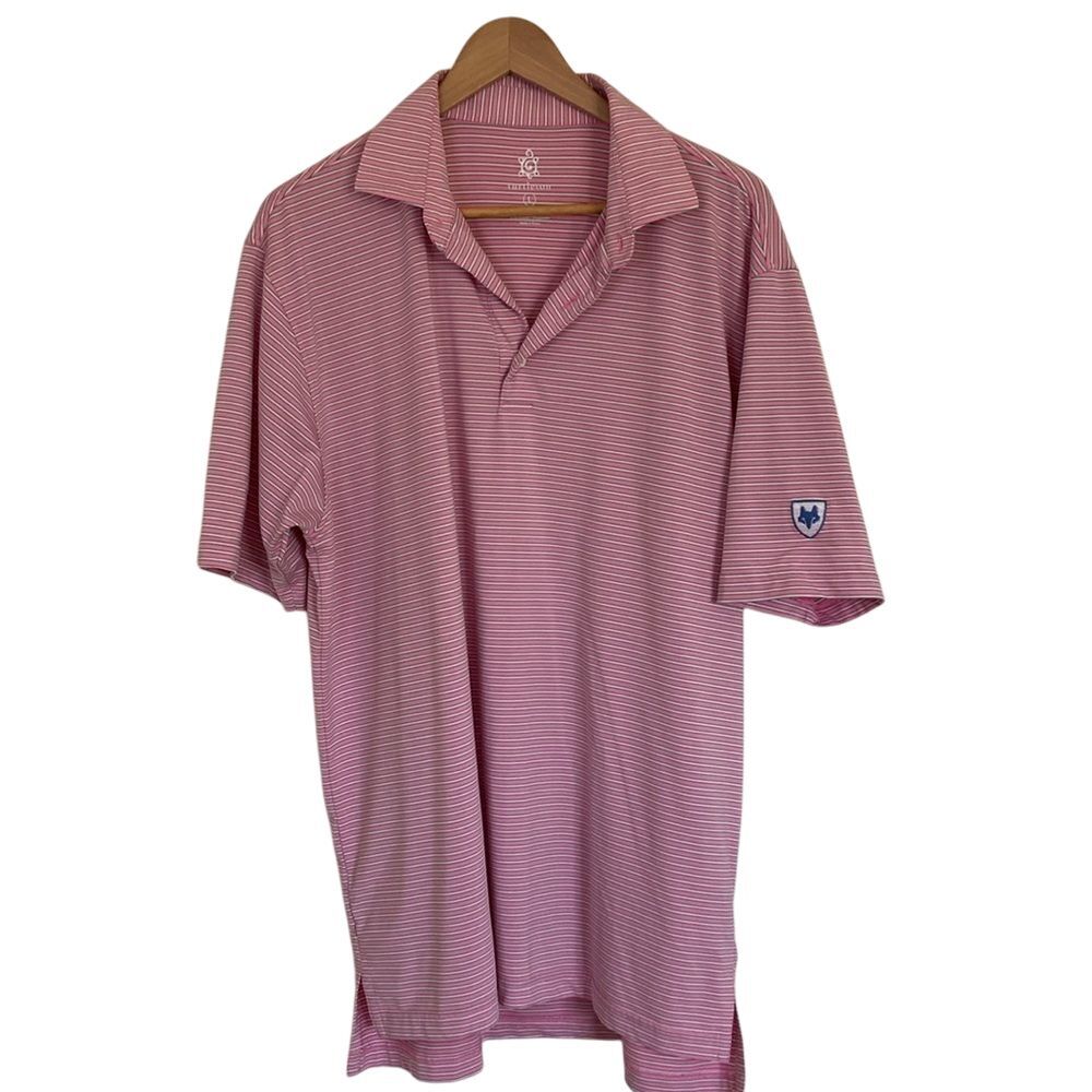 Turtleson Mens Short Sleeve Polo Shirt L Pink White Stripe Golf Tour Performance